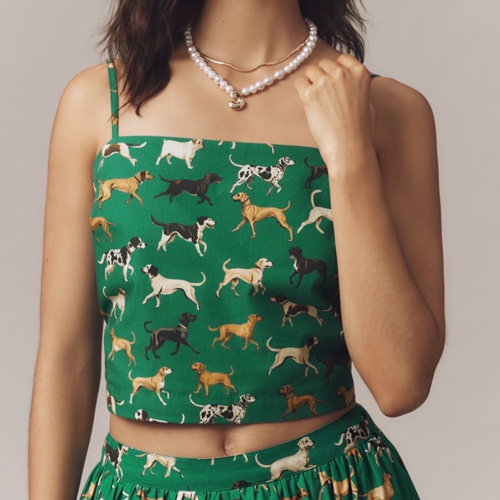 NWT Maeve green Dog Patterned Top